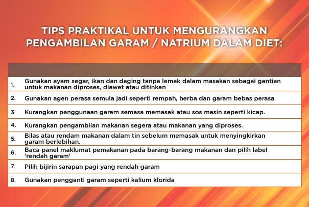 langkah praktikal untuk kurangkan garam