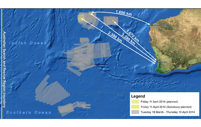 Lokasi pencarian pesawat MH370 hari ini