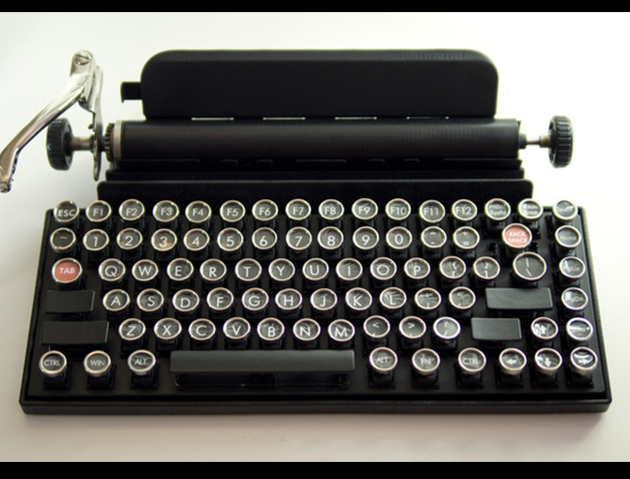 The Qwerkywriter is an 84 key, USB, Bluetooth enabled, typewriter-inspired mechanical keyboard