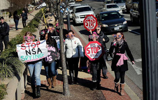 Activists protest the surveillance of U.S. citizens by the NSA