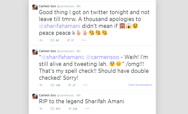 Carmen Soo mohon maaf atas kesilapan 'tweet'.