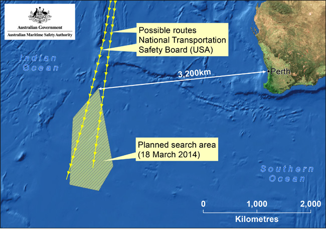 Australia's possible search areas