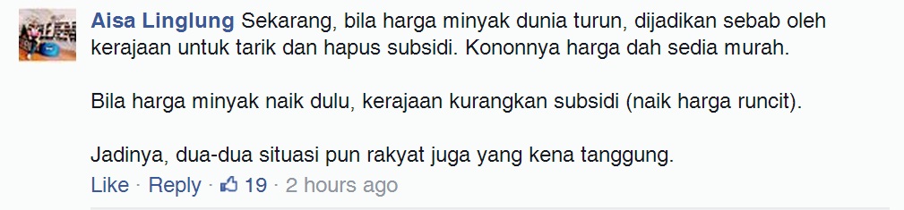 Antara reaksi pengguna di Facebook