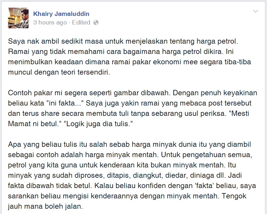Antara petikan kemaskini KJ di FB