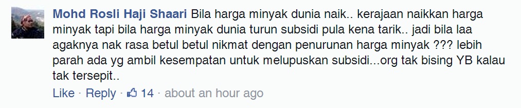 Antara reaksi pengguna di Facebook