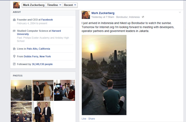 Mark Zuckerberg tengok matahari terbit di Borobudur