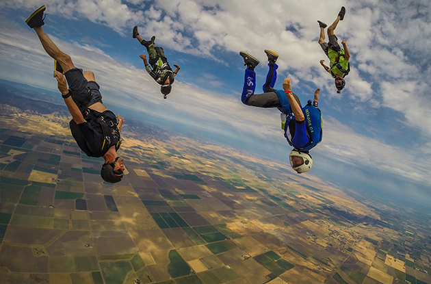 Skydivers flocking at the Ladies Boogie at Skydance in Davis, Calif. GoPro content producers scour the Web for perfect clips, buy the rights from the people who shot them and produce them to show off a maximum level of awesomeness (Photo: GuruStunts GoPro)