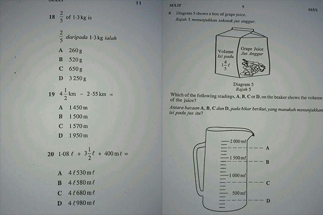 Soalan kertas Matematik UPSR yang dikatakan bocor.