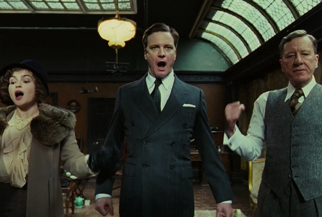 The King's Speech stars Colin Firth as King George VI, Helena Bonham Carter as his wife Queen Elizabeth and Geoffrey Rush as Lionel Logue, the eccentric Australian speech therapist who practiced unconventional approach in his therapies. 