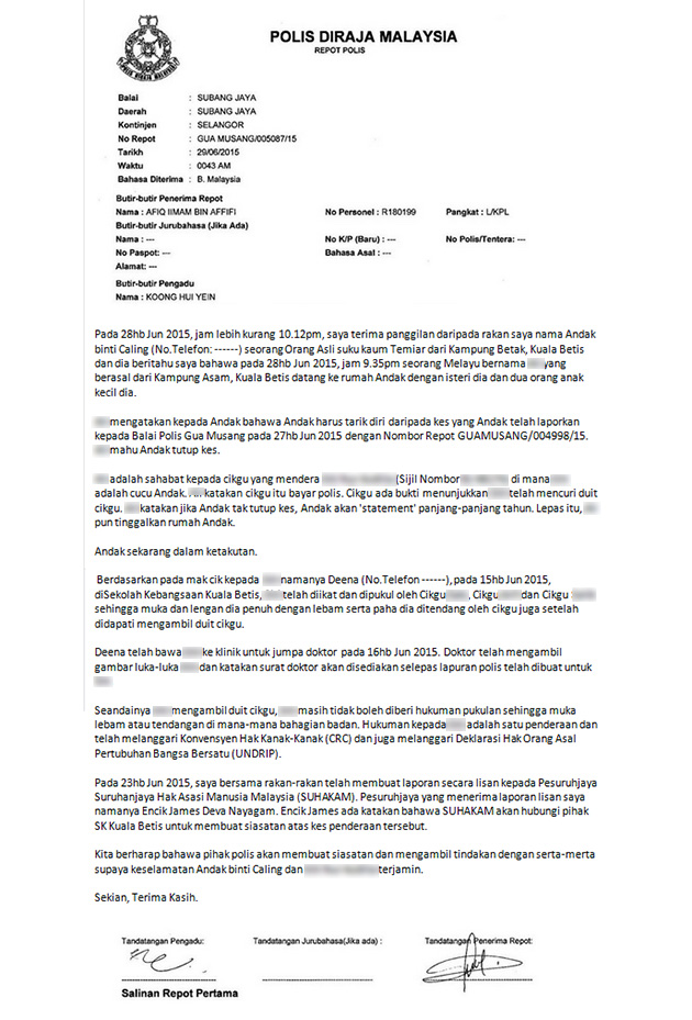 Laporan polis Orang Asli