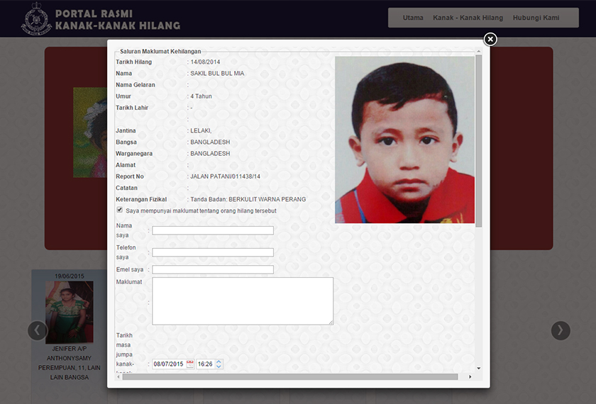 Portal Kanak-Kanak Hilang' PDRM.
