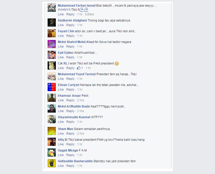 Komen media sosial berkaitan peletakan jawatan TMJ