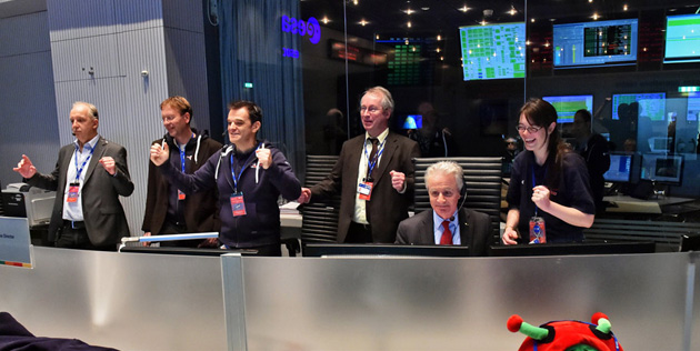 Comet lander Philae's successful landing celebration
