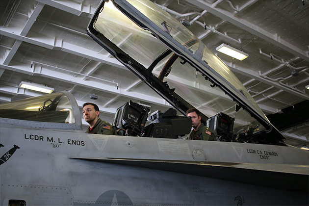 US Navy pilots manning their F18 Super Hornets.