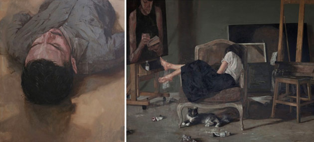 Karya-karya Fadilah Karim – Dari kiri: Man And His Anxiety (2014) & The Lonesome Painter (2015)