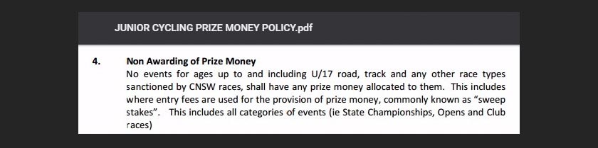 Polisi tidak membenarkan peserta bawah 17 tahun diberi hadiah berbentuk wang di Australia.