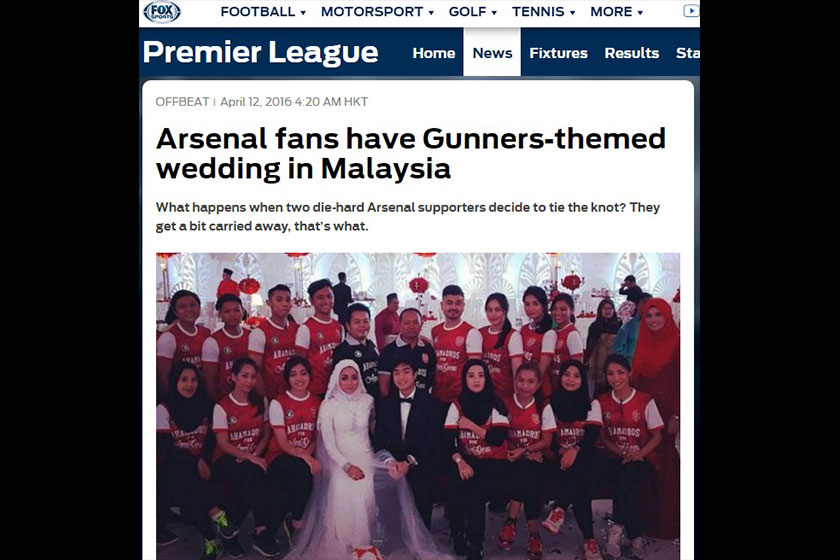 Fox Sports juga tidak ketinggalan melaporkan perkahwinan unik ini.