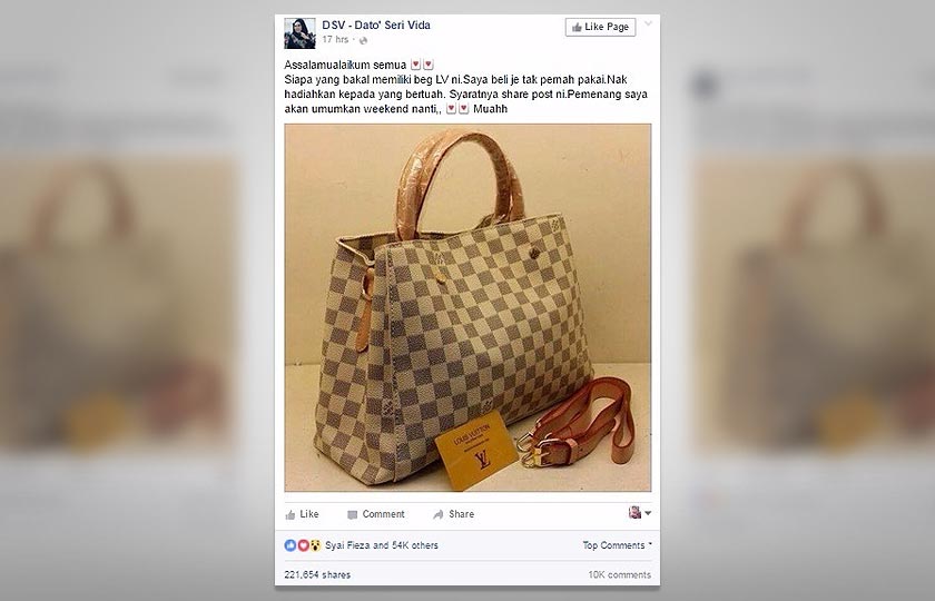 Status yang dimuat naik ke akaun Facebook DSV-Dato'Seri Vida.