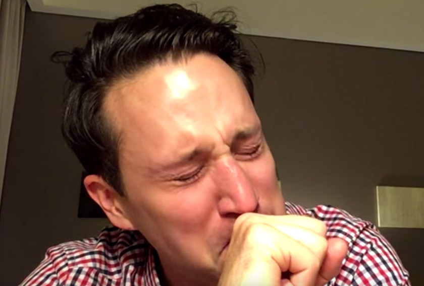 A screengrab of the YouTube video where Sundquist was telling his story with tears running down his cheeks.