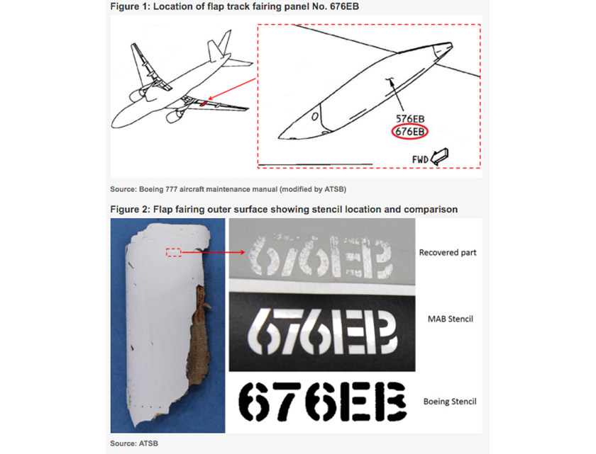 Gambarajah dari ATSB menunjukkan kedudukan asal serpihan pada model pesawat. - Foto ATSB