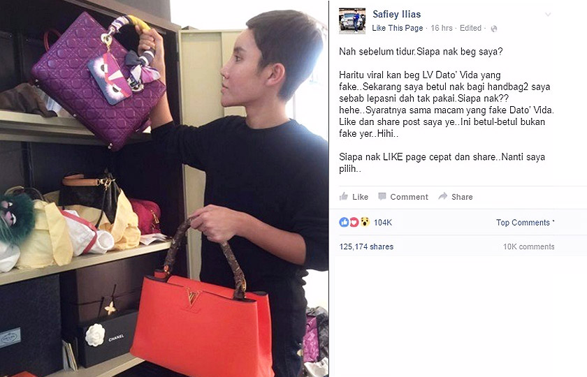 Status yang kononnya dimuat naik oleh Safiey di Facebook.