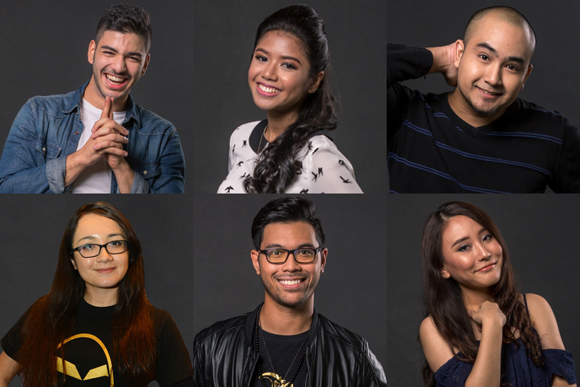Barisan pengacara bagi saluran Astro eGG Network (dari atas kiri) Faraz Shababi, Natasha Hidayah, Faisal Ariffin, Daniele Purdue, Abdul Mu'adz, dan Pinda Rika. - Foto Astro eGG Network