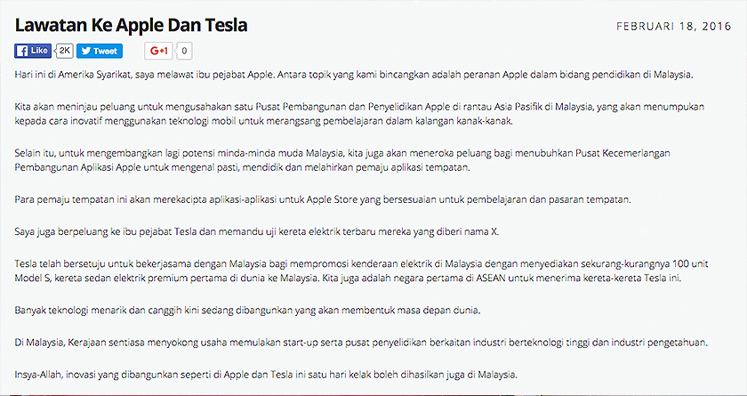 Catatan terbaharu Najib di blog NajibRazak.com