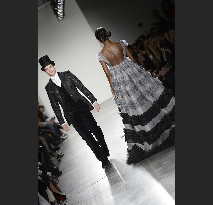 Tailored suits and exquisite gowns were part of Zang's effort in making a 'bold and stunning statement' at the Feb 13 event. - Fernanda Calfat/Getty Images/AFP