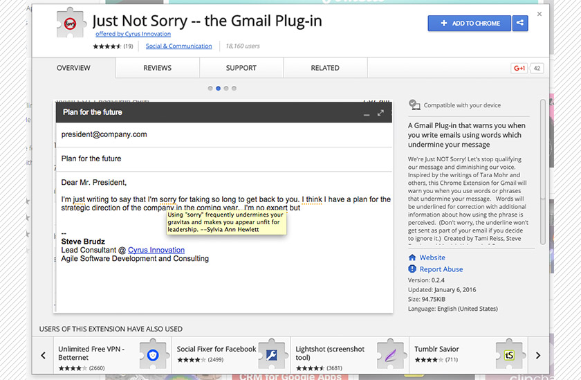Aplikasi Just Not Sorry kini boleh digunakan dengan Gmail 