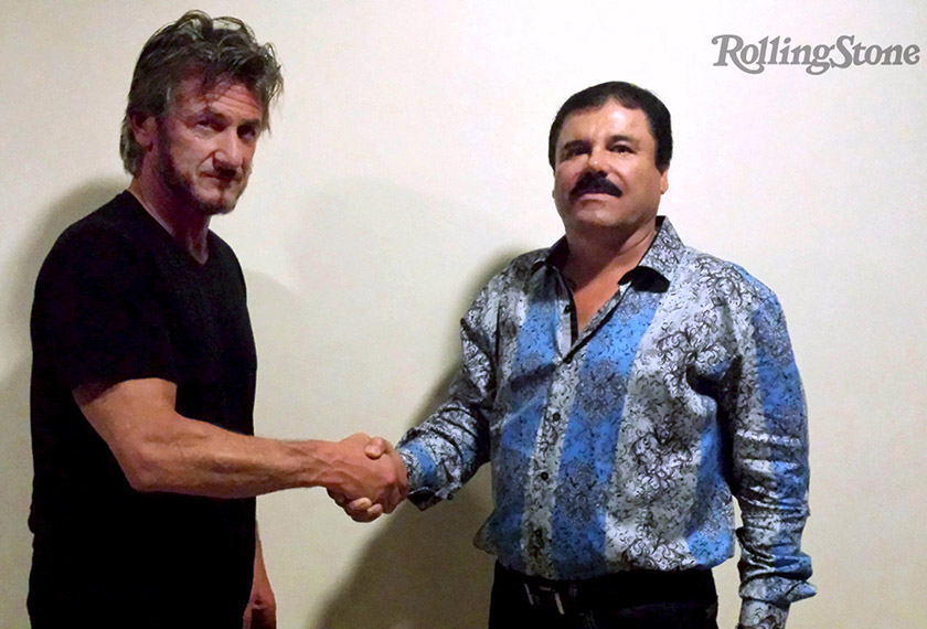 Actor Sean Penn (L) shakes hands with Mexican drug lord Joaquin