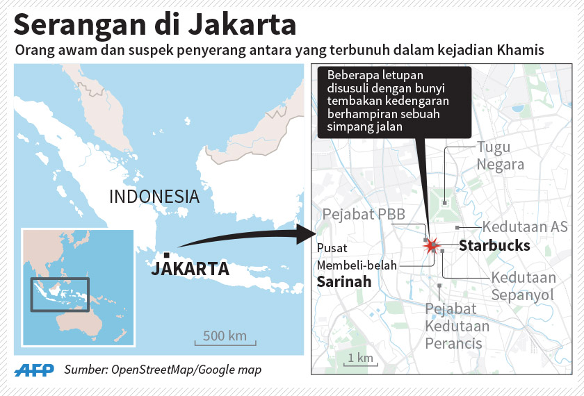 Serangan dan tembakan berlaku di kawasan Sarinah, Jalan MH Thamrin