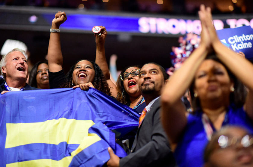 North Carolina delegates cheer as LGBT activist Sarah McBride speaks during the final day of the Democratic National Convention in Philadelphia. Washington Post photo by Melina Mara