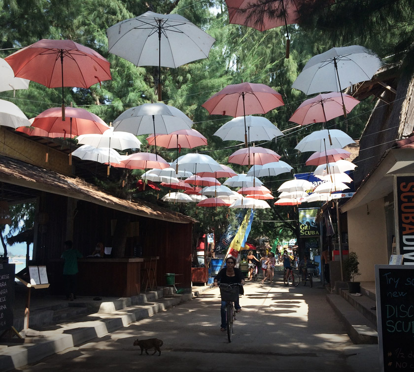 The view of the pulse of Gili Trawangan. The place is lively, well-developed and the main street is constantly full of a plethora of tourists from across the globe. - Photo by Nur Alya Mohamed
