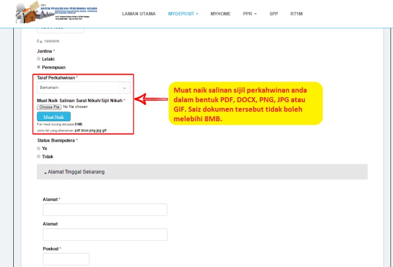 Muat naik dokumen-dokumen yang diperlukan