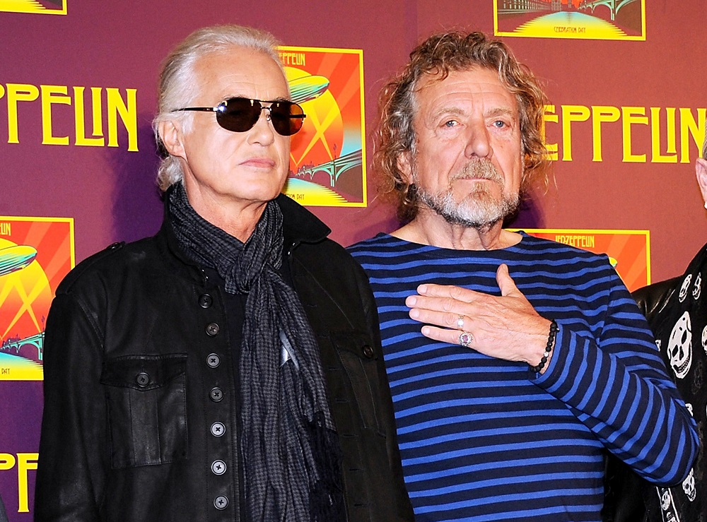 In this Oct. 9, 2012 file photo, Led Zeppelin guitarist Jimmy Page, left, and singer Robert Plant appear at a press conference ahead of the worldwide theatrical release of 