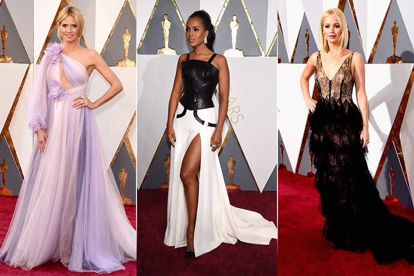 WORST DRESSED: (from left) Heidi Klum in Marchesa, Kerry Washington in Versace and Jennifer Lawrence in Dior Couture. - AFP Photos