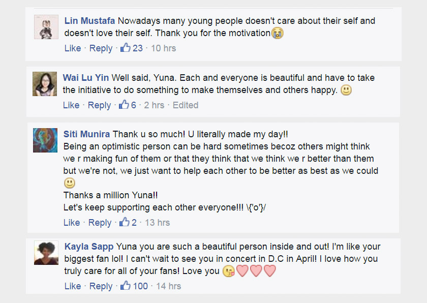 Peminat puji warkah motivasi Yuna 