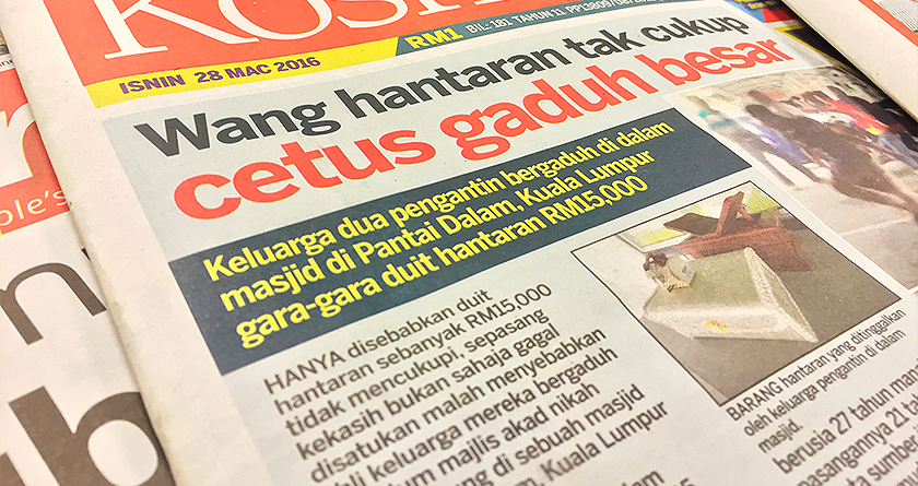 Keratan laporan muka depan akhbar Kosmo! hari ini.
