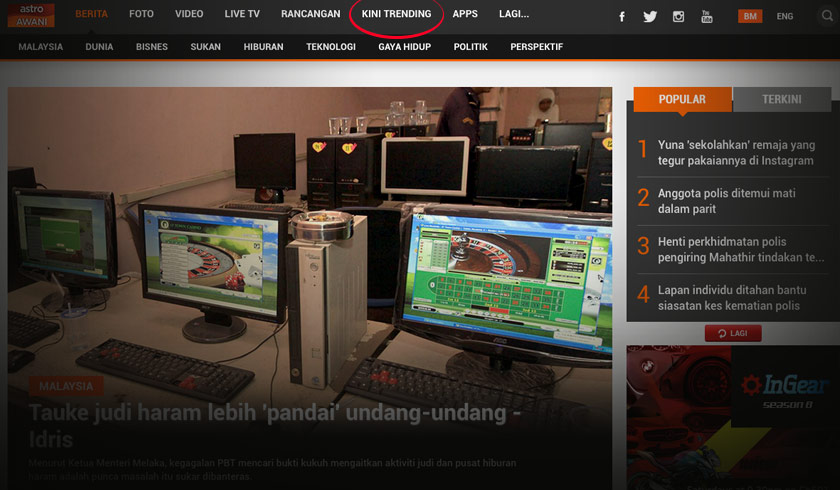 Ini segmen Kini Trending yang terdapat di portal berita Astro AWANI