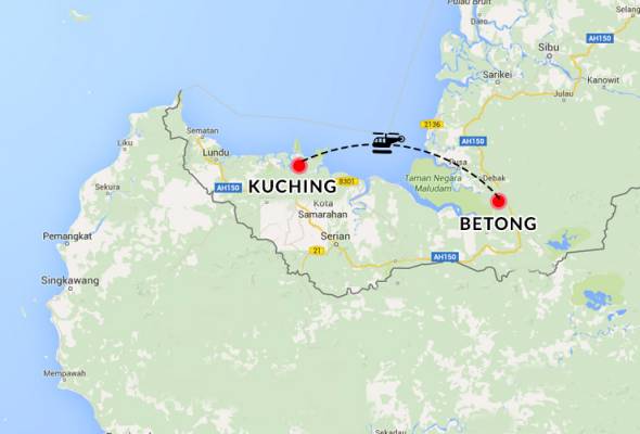 The helicopter is en route to Kuching from Betong when it is reportedly missing.