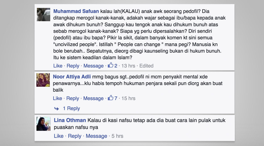 Netizen yang tidak bersetuju dengan hukuman mati dan kembiri ke atas pesalah seksual - Foto Facebook/Astro AWANI