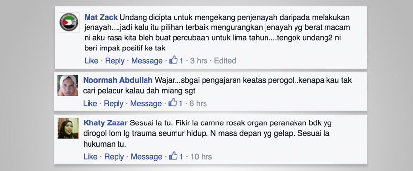 Netizen yang menyokong hukuman mati dan kembiri ke atas pesalah seksual - Foto Facebook/Astro AWANI