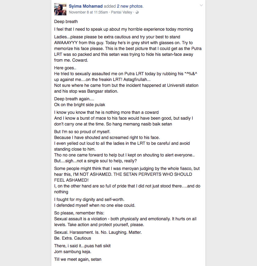 Perkongsian Syima yang dimuat naik 8 November lalu.