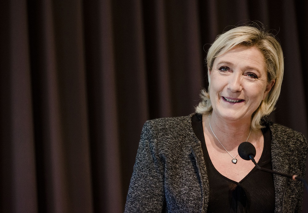 Marine Le Pen, leader of the French National Front, speaks during a party debate in Paris, France, on Oct. 20. MUST CREDIT: Bloomberg photo by Marlene Awaad