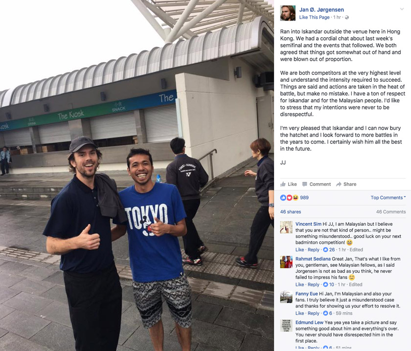 Jorgensen issues an apology via his Facebook account. -Jorgensen issues an apology via his Facebook account. 