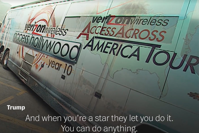 A screen grab of the video published by The Washington Post revealing Donald Trump's conversation with Billy Bush on board an 