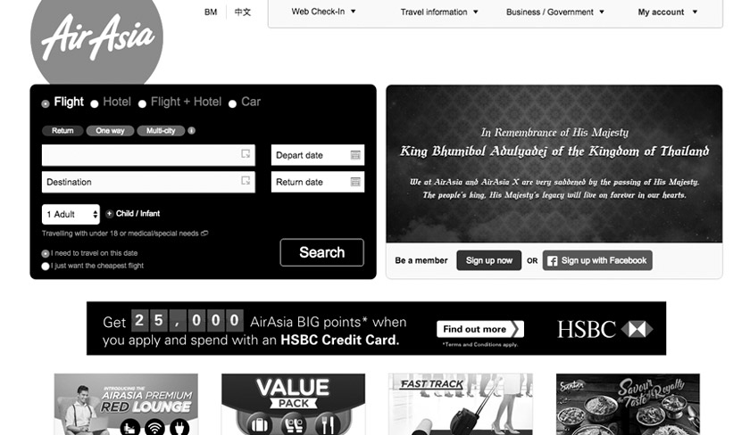 Penghormatan AirAsia untuk Raja Bhumibol.