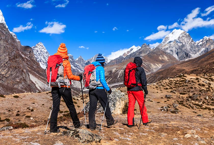 Trekking in the Himalayas.