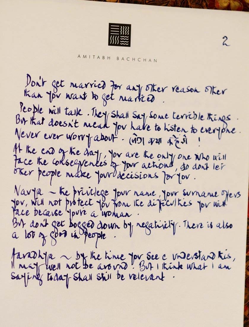 Amitabh Bachchan's handwritten letter to his two granddaughters