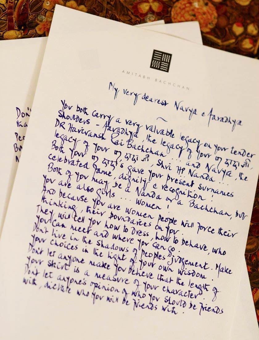 Amitabh Bachchan's handwritten letter to his two granddaughters